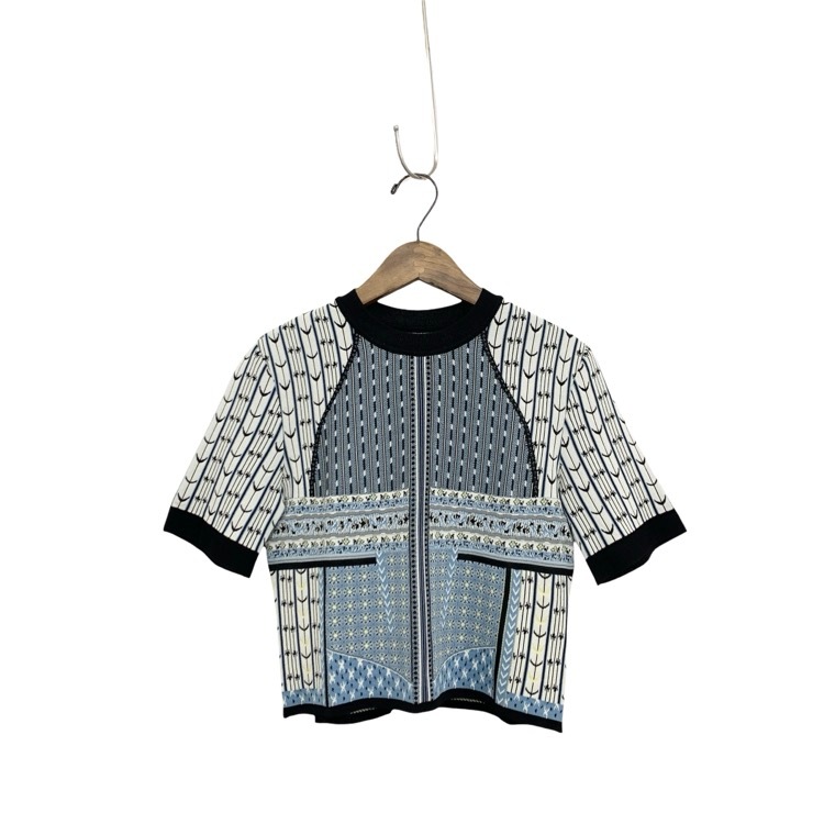 Mame Kurogouchi マメクロゴウチ Geometric Pattern Knitted Top 幾何学模様ニットトップス ブルー 3 MM25SS-KN086