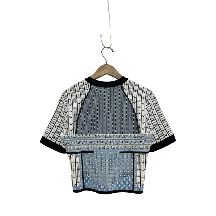 Mame Kurogouchi マメクロゴウチ Geometric Pattern Knitted Top 幾何学模様ニットトップス ブルー 3 MM25SS-KN086