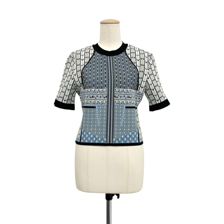 Mame Kurogouchi マメクロゴウチ Geometric Pattern Knitted Top 幾何学模様ニットトップス ブルー 3 MM25SS-KN086