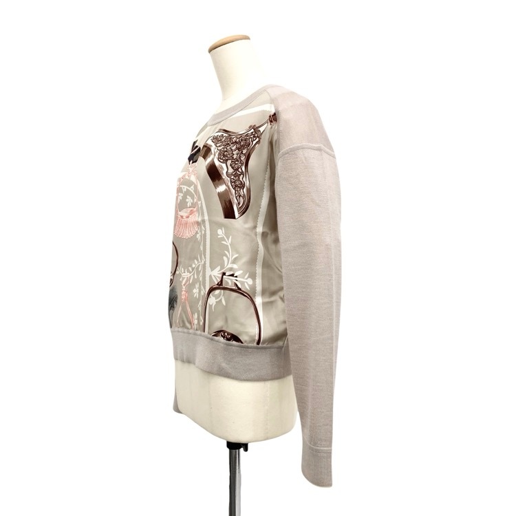 HERMES エルメス ツイルレーヌ ニット ロングスリーブ シルク・カシミヤ ベージュ 38 4B2815DD