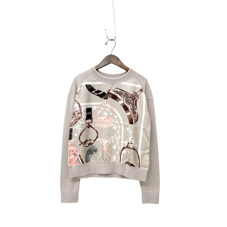 HERMES エルメス ツイルレーヌ ニット ロングスリーブ シルク・カシミヤ ベージュ 38 4B2815DD