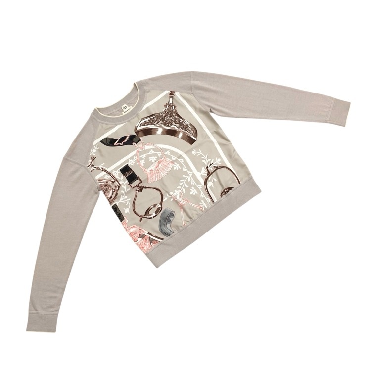 HERMES エルメス ツイルレーヌ ニット ロングスリーブ シルク・カシミヤ ベージュ 38 4B2815DD