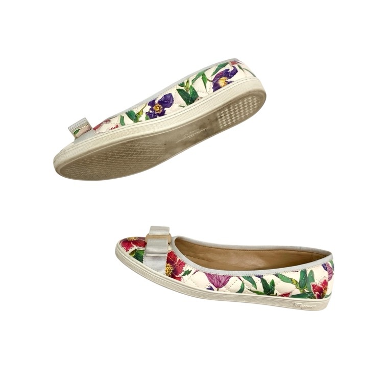 Ferragamo フェラガモ RUFINA ヴァラリボン フラワープリント キルティング スニーカー フラット 5.5 0685580