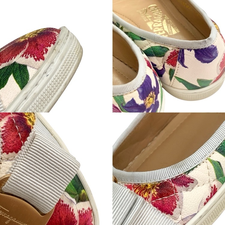Ferragamo フェラガモ RUFINA ヴァラリボン フラワープリント キルティング スニーカー フラット 5.5 0685580