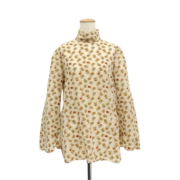 Mame Kurogouchi マメクロゴウチ Floral Jacquard Hight Neck Blouse ジャガード ハイネック ブラウス ベージュ 1 MM25SS-SH021
