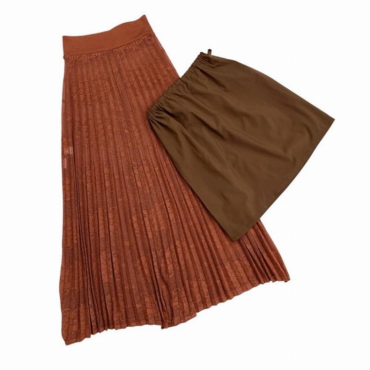 Mame Kurogouchi マメクロゴウチ Knit Jacquard Pleats Skirt ニットジャガードプリーツスカート ブラウン 1 MM17AW-KN012