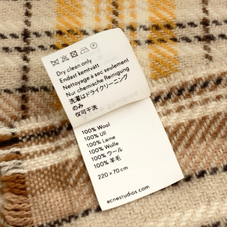 Acne Studios アクネストゥディオズ チェック大判ロゴ ストール ベージュ