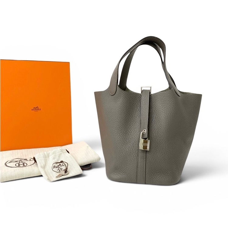 HERMES エルメス ピコタンロック PM トリヨンクレマンス シルバー色金具 グレー トゥープ 18