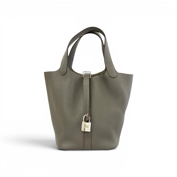 HERMES エルメス ピコタンロック PM トリヨンクレマンス シルバー色金具 グレー トゥープ 18