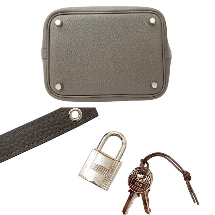 HERMES エルメス ピコタンロック PM トリヨンクレマンス シルバー色金具 グレー トゥープ 18