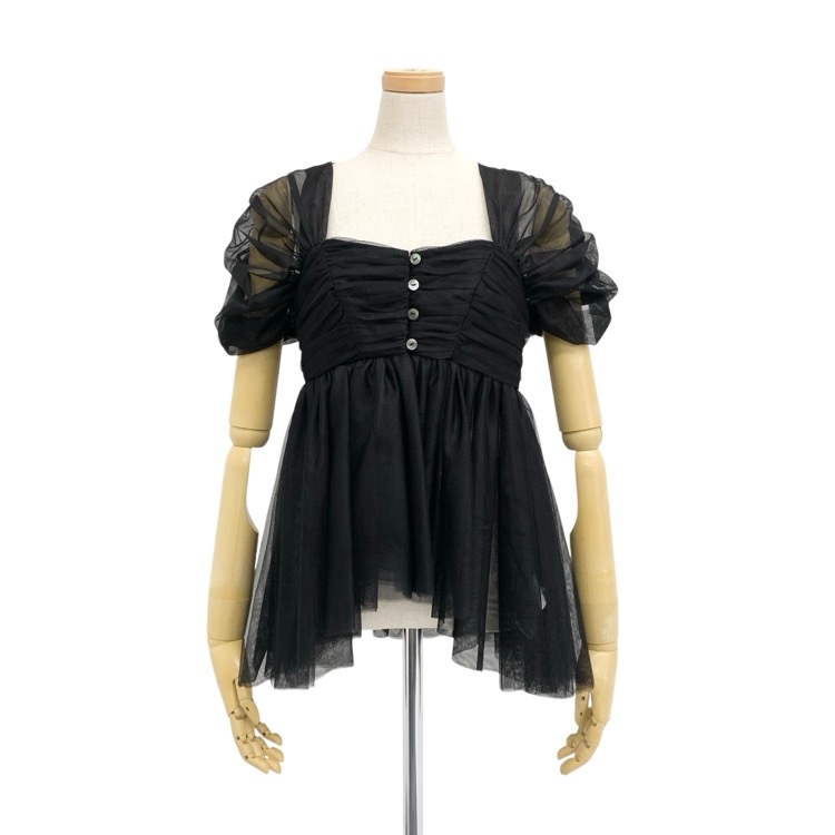 FETICO フェティコ OPEN-BACK GATHERED TULLE TOP ギャザーチュールトップス ブラック FTC242-0102