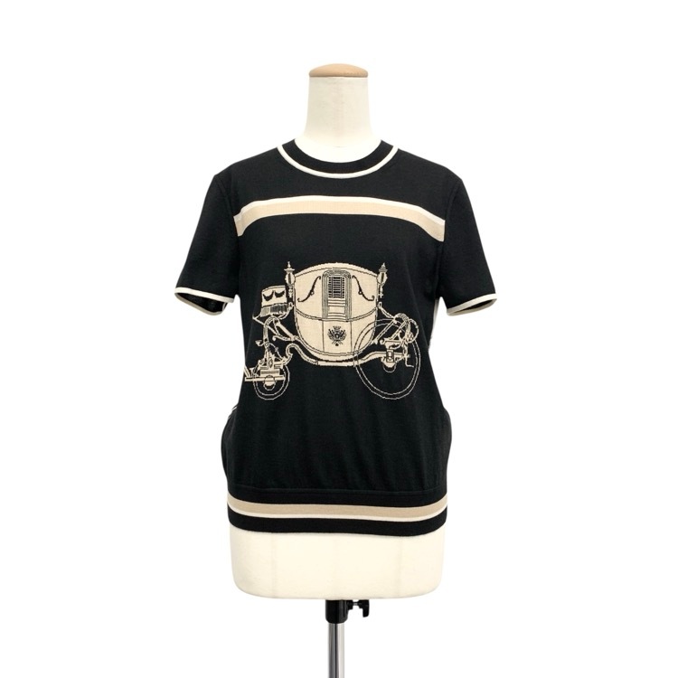 HERMES エルメス ツイレーヌ カシミヤ・シルク ニット トップ EX-LIBRIS ブラック 36 3E2800D7