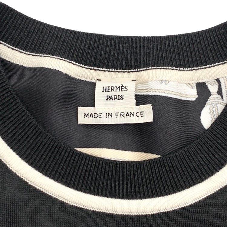 HERMES エルメス ツイレーヌ カシミヤ・シルク ニット トップ EX-LIBRIS ブラック 36 3E2800D7