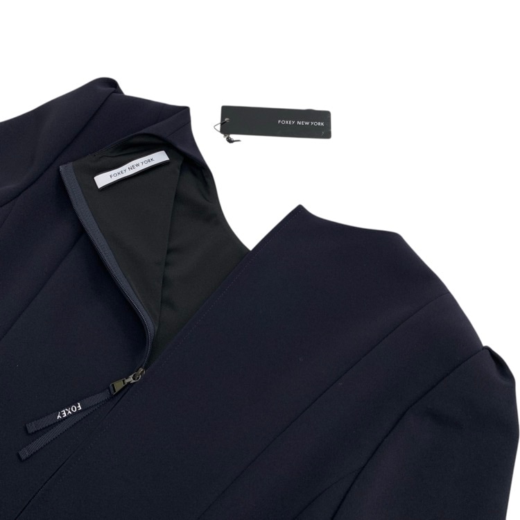 FOXEY NEWYORK フォクシー ベル ドレス パフスリーブ ワンピース NEWマットストレッチグログラン ミッドナイトブルー 38 44847-NAOOE