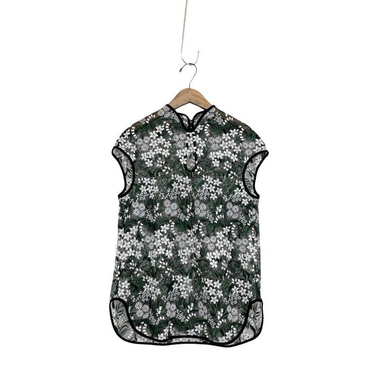 Mame Kurogouchi マメクロゴウチ Floral Lace French Sleeve Top チュールレース トップス ブラック グリーン 2 MM25SS-SH104