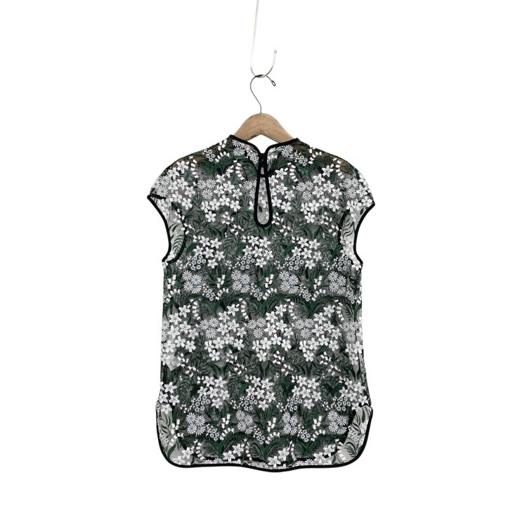 Mame Kurogouchi マメクロゴウチ Floral Lace French Sleeve Top チュールレース トップス ブラック グリーン 2 MM25SS-SH104
