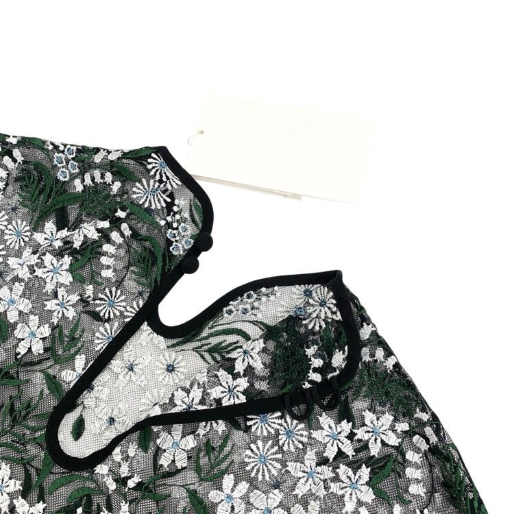 Mame Kurogouchi マメクロゴウチ Floral Lace French Sleeve Top チュールレース トップス ブラック グリーン 2 MM25SS-SH104