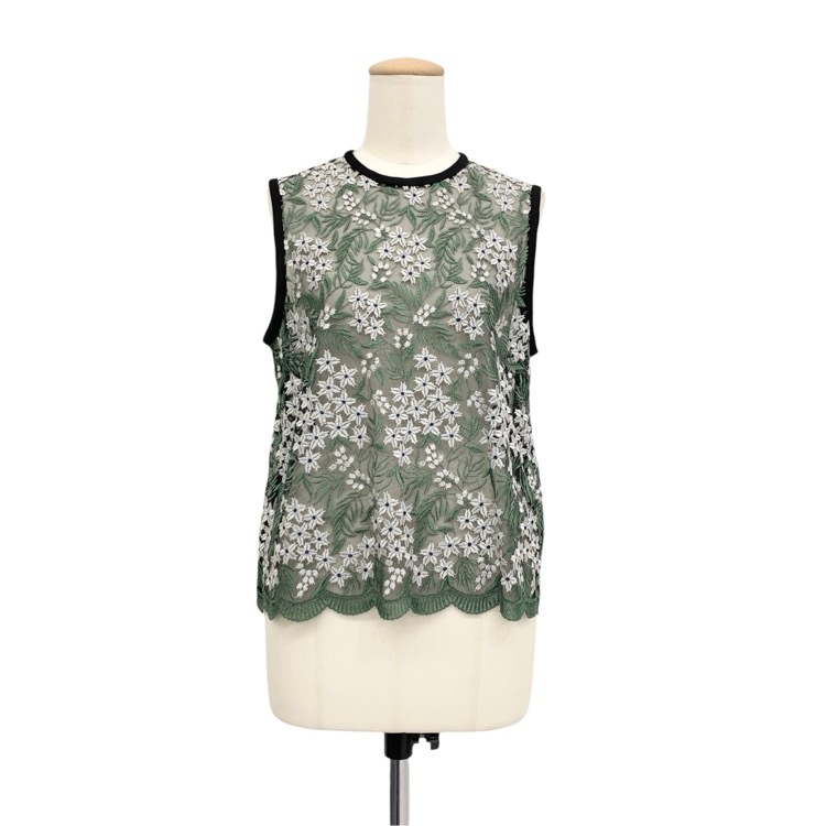 Mame Kurogouchi マメクロゴウチ Tulle Embroidered Tops ブラック グリーン 2 MM16SS-SH015