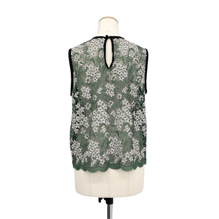 Mame Kurogouchi マメクロゴウチ Tulle Embroidered Tops ブラック グリーン 2 MM16SS-SH015