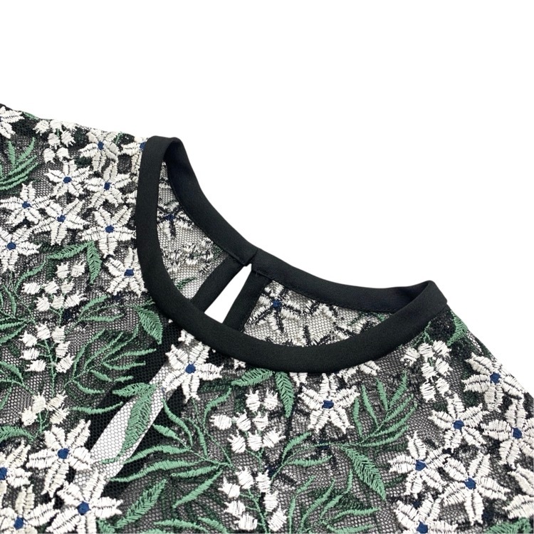 Mame Kurogouchi マメクロゴウチ Tulle Embroidered Tops ブラック グリーン 2 MM16SS-SH015