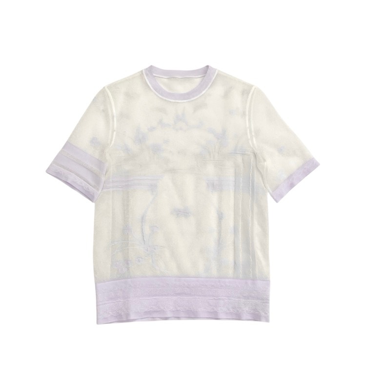 Mame Kurogouchi マメクロゴウチ Nature Pattern Sheer Knitted Crew Neck Top ジャカードシアー トップス 