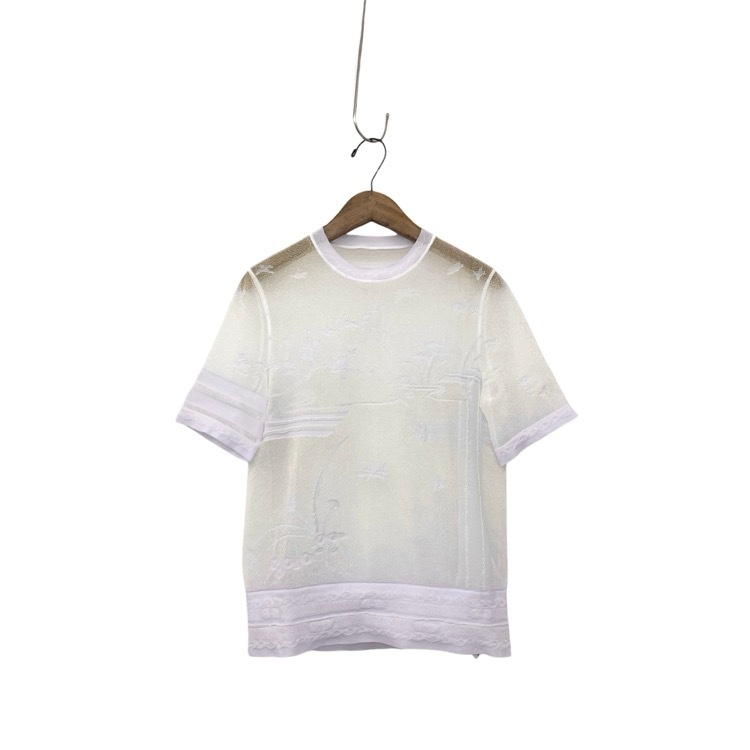 Mame Kurogouchi マメクロゴウチ Nature Pattern Sheer Knitted Crew Neck Top ジャカードシアー トップス 