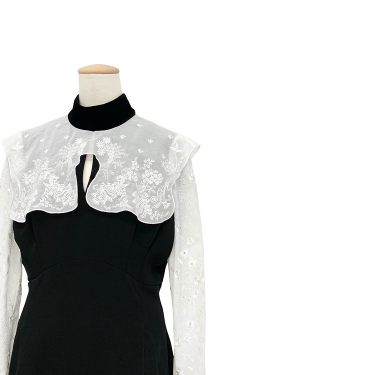 Mame Kurogouchi マメクロゴウチ Triacetate Georgette Embroidery Collar Dress ベルベットカラー ドレス ブラック 2 MM25FW-DR102