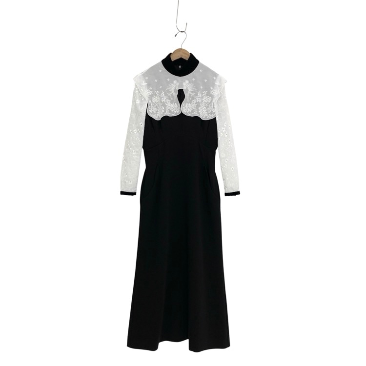 Mame Kurogouchi マメクロゴウチ Triacetate Georgette Embroidery Collar Dress ベルベットカラー ドレス ブラック 2 MM25FW-DR102