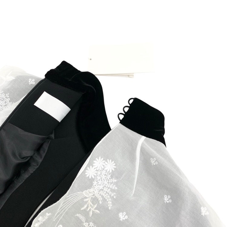 Mame Kurogouchi マメクロゴウチ Triacetate Georgette Embroidery Collar Dress ベルベットカラー ドレス ブラック 2 MM25FW-DR102