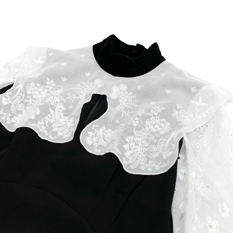 Mame Kurogouchi マメクロゴウチ Triacetate Georgette Embroidery Collar Dress ベルベットカラー ドレス ブラック 2 MM25FW-DR102