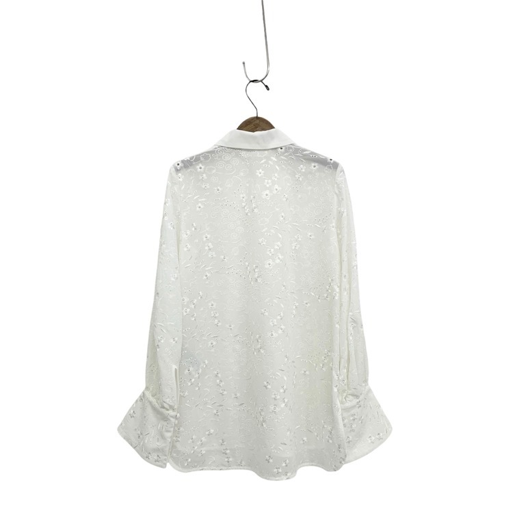 2025AW 未使用品 Mame Kurogouchi マメクロゴウチ Triacetate Georgette Floral Embroidery Top 花柄刺繍シフォンブラウス ホワイト 2 MM25FW-SH106