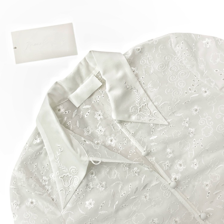 2025AW 未使用品 Mame Kurogouchi マメクロゴウチ Triacetate Georgette Floral Embroidery Top 花柄刺繍シフォンブラウス ホワイト 2 MM25FW-SH106