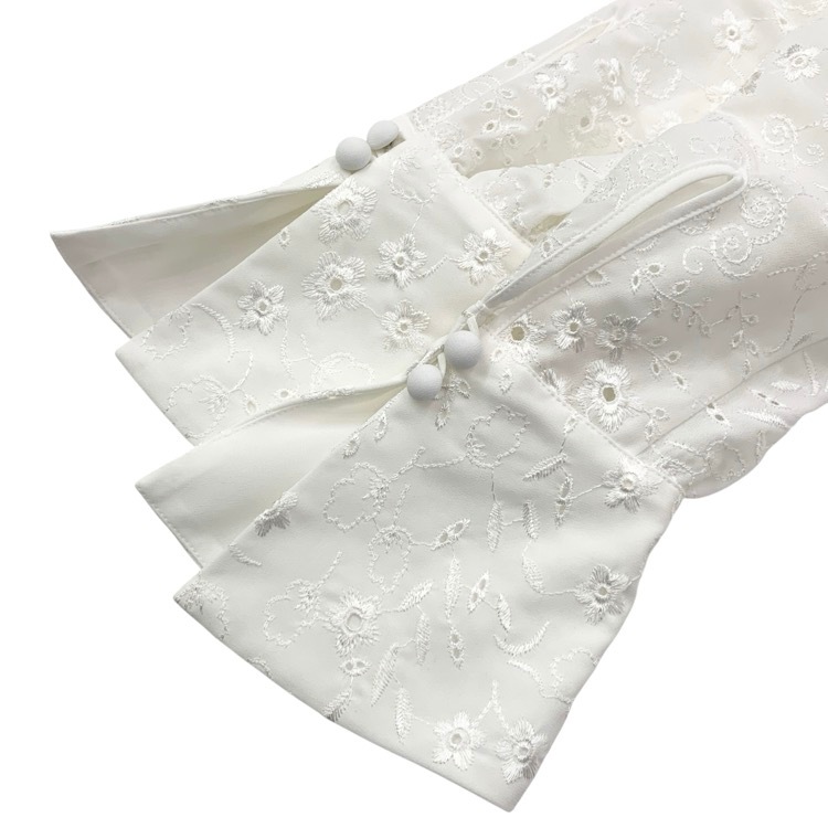 2025AW 未使用品 Mame Kurogouchi マメクロゴウチ Triacetate Georgette Floral Embroidery Top 花柄刺繍シフォンブラウス ホワイト 2 MM25FW-SH106