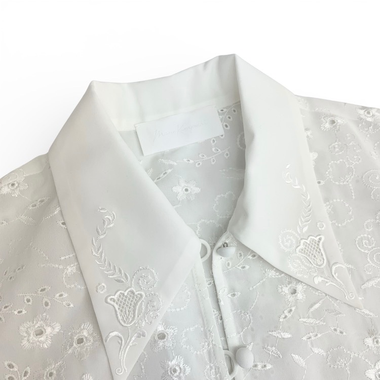 2025AW 未使用品 Mame Kurogouchi マメクロゴウチ Triacetate Georgette Floral Embroidery Top 花柄刺繍シフォンブラウス ホワイト 2 MM25FW-SH106