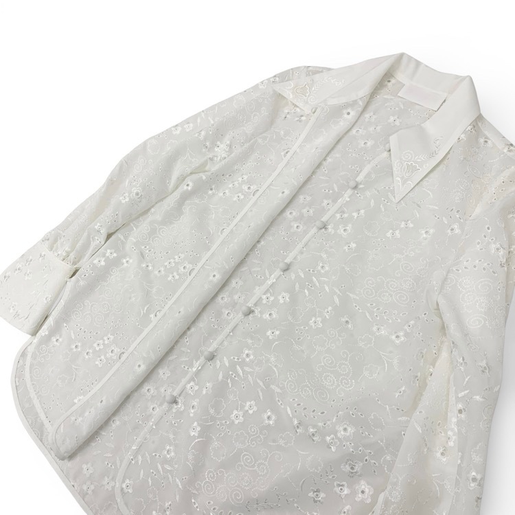 2025AW 未使用品 Mame Kurogouchi マメクロゴウチ Triacetate Georgette Floral Embroidery Top 花柄刺繍シフォンブラウス ホワイト 2 MM25FW-SH106
