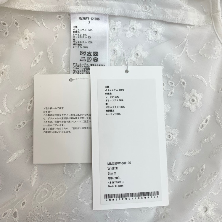 2025AW 未使用品 Mame Kurogouchi マメクロゴウチ Triacetate Georgette Floral Embroidery Top 花柄刺繍シフォンブラウス ホワイト 2 MM25FW-SH106