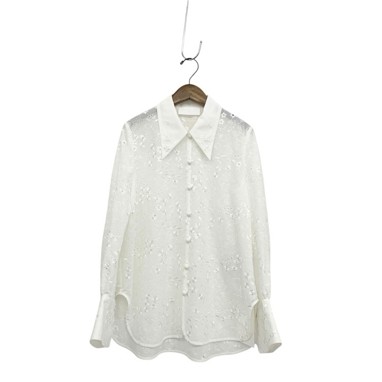 2025AW 未使用品 Mame Kurogouchi マメクロゴウチ Triacetate Georgette Floral Embroidery Top 花柄刺繍シフォンブラウス ホワイト 2 MM25FW-SH106