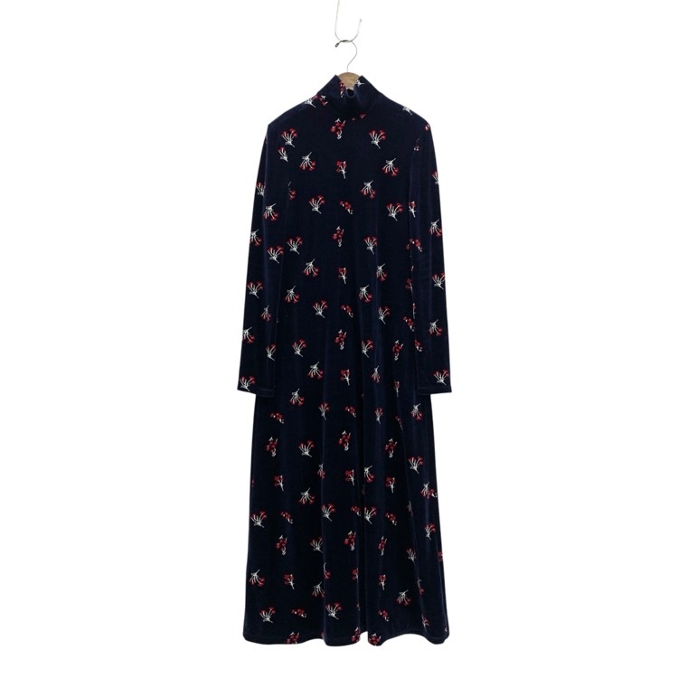 Mame Kurogouchi マメクロゴウチ Floral Velour Jacquard High Neck Dress PARIGOT別注 ベロアジャカードハイネックワンピース ネイビー 1 MM22PF-JS506
