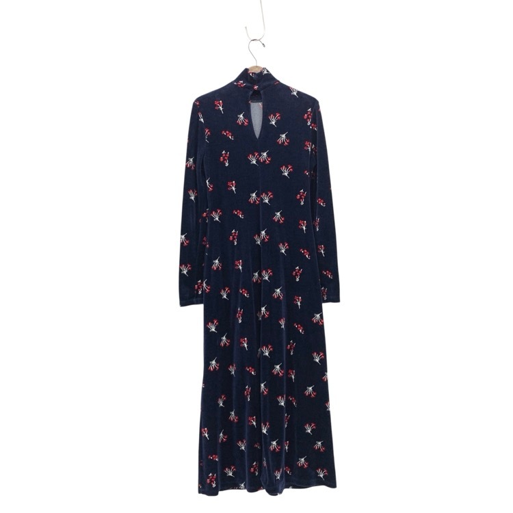 Mame Kurogouchi マメクロゴウチ Floral Velour Jacquard High Neck Dress PARIGOT別注 ベロアジャカードハイネックワンピース ネイビー 1 MM22PF-JS506