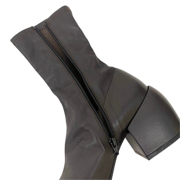 DRIES VAN NOTEN ドリスヴァンノッテン チャンキーヒール レザー ショートブーツ スクエアトゥ ダークブラウン 36 WS242-1298-H65