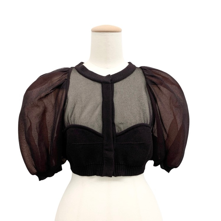 FETICO フェティコ PUFF SLEEVE KNIT TOP パフスリーブシアーニット カーディガン ブラウン 1 FTC242-0709