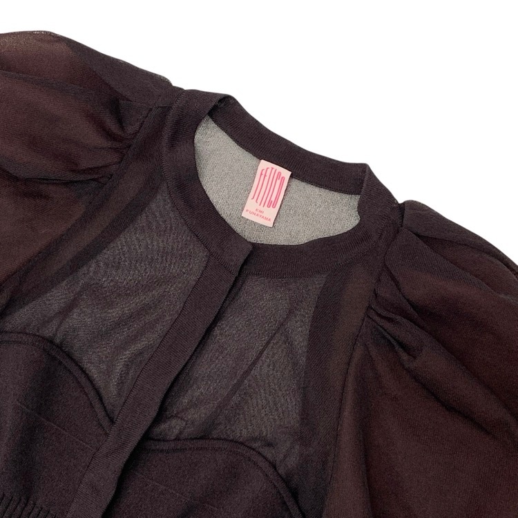 FETICO フェティコ PUFF SLEEVE KNIT TOP パフスリーブシアーニット カーディガン ブラウン 1 FTC242-0709