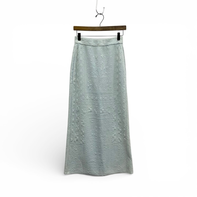 Mame Kurogouchi マメクロゴウチ Floral Pattern Jacquard Washed Knitted Skirt ジャガードニットスカート ウォッシュ加工 ブルー 2 MM24SS-KN040