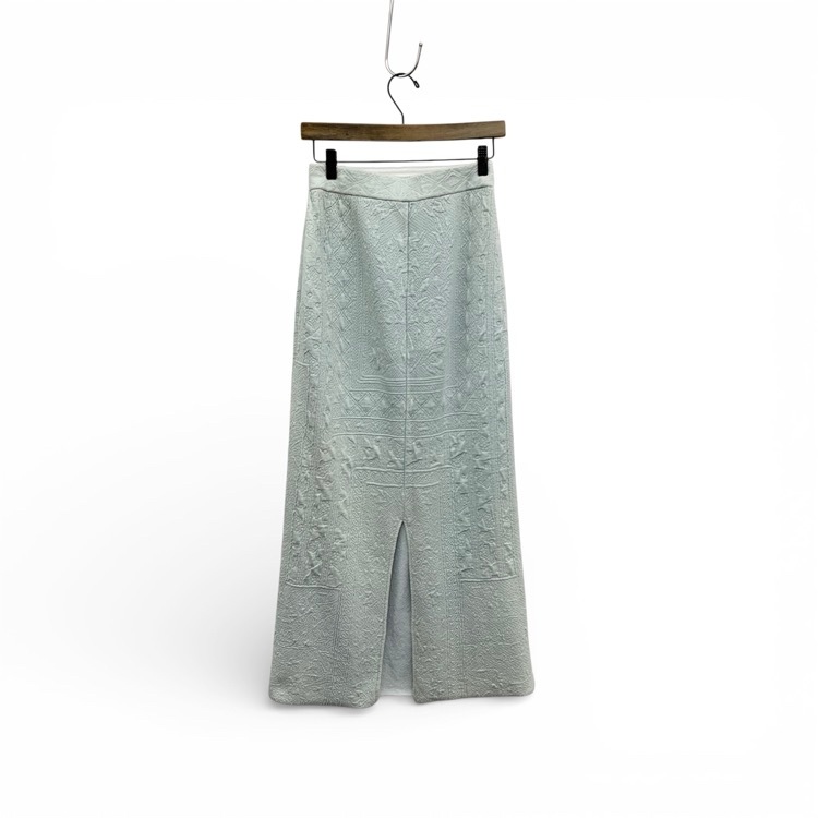 Mame Kurogouchi マメクロゴウチ Floral Pattern Jacquard Washed Knitted Skirt ジャガードニットスカート ウォッシュ加工 ブルー 2 MM24SS-KN040