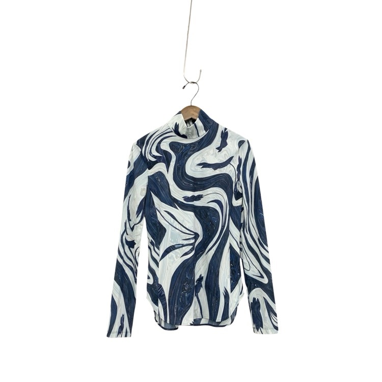 Mame Kurogouchi マメクロゴウチ Marble Print Jersey High Neck Top マーブルプリントハイネックカットソー ブルー 1 MM24SS-JS077