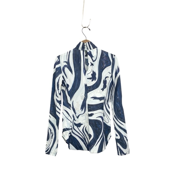 Mame Kurogouchi マメクロゴウチ Marble Print Jersey High Neck Top マーブルプリントハイネックカットソー ブルー 1 MM24SS-JS077
