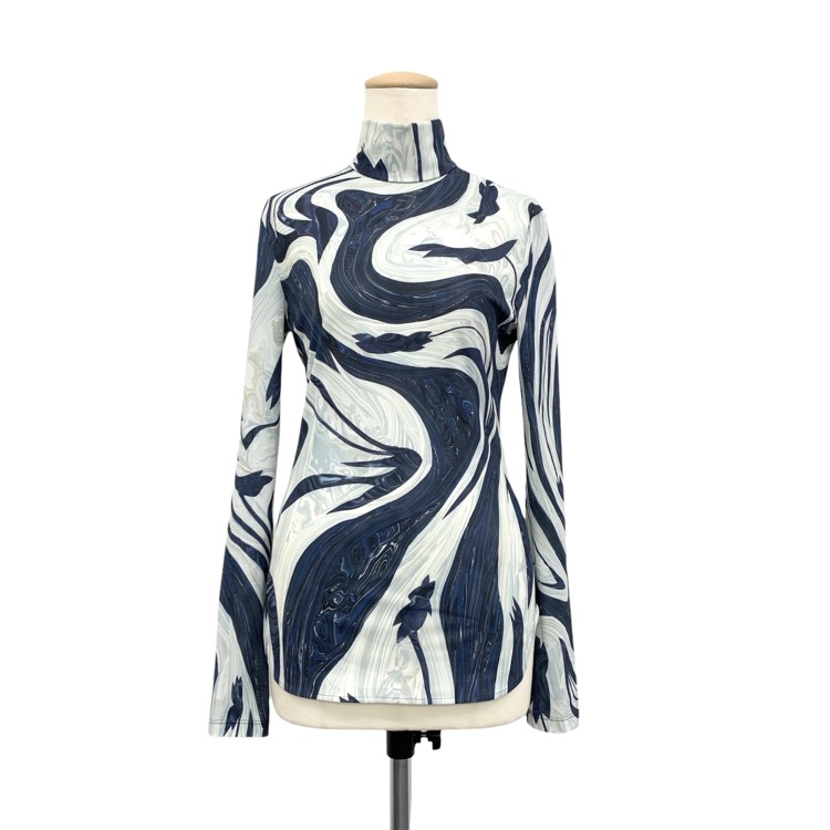 Mame Kurogouchi マメクロゴウチ Marble Print Jersey High Neck Top マーブルプリントハイネックカットソー ブルー 1 MM24SS-JS077