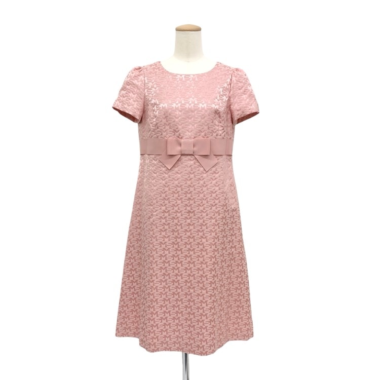M'S GRACY エムズグレイシー M'Sイニシャル柄リボン ジャガードワンピース ピンク 36 411513