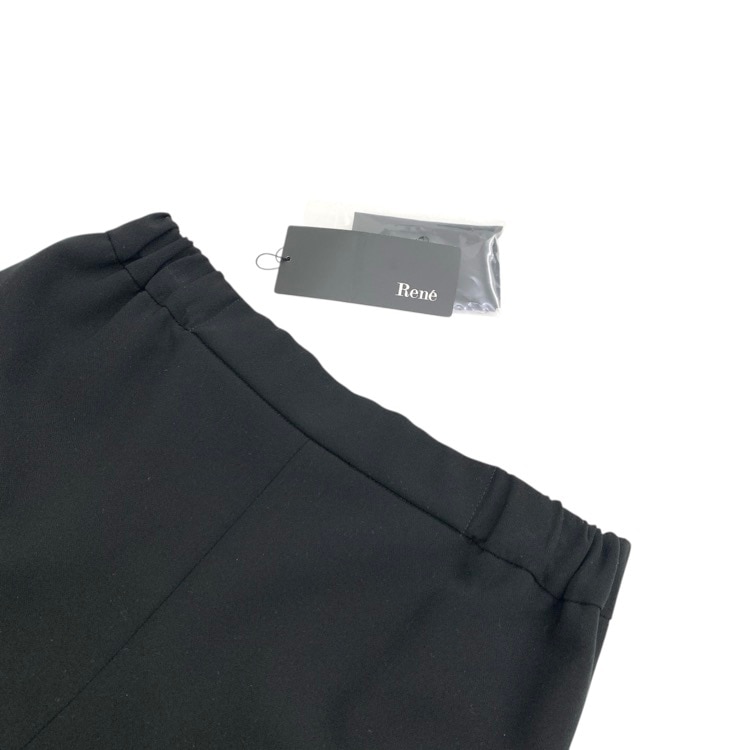 Rene ルネ パールボタン ストレッチ センタープレス パンツ ブラック 34 5145020
