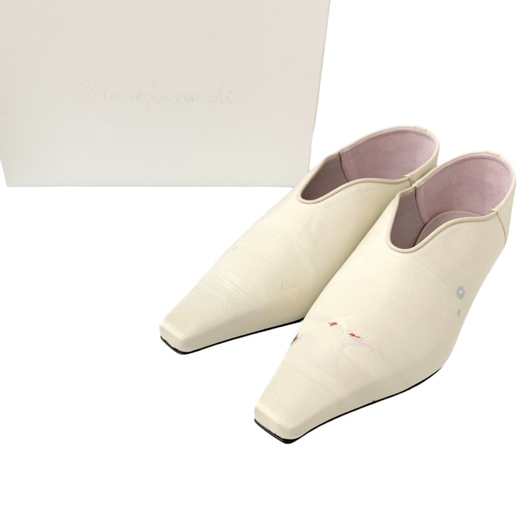 未使用品 24.5cm Mame Kurogouchi マメクロゴウチ Curved Line Low Heel Nature Pattern Babouche Shoes ジャカードパンプス MM25SS-AC309